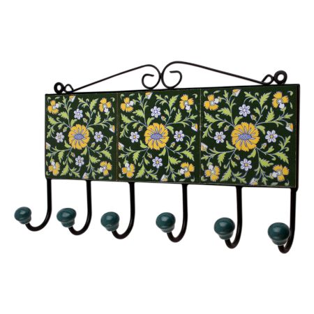 Green Floral Ceramic Tiles Hooks-475